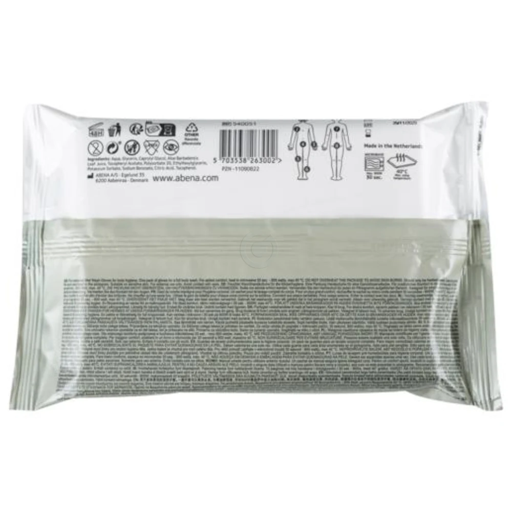 Abena, vlažne rokavice prepojene z losjonom za umivanje 15 cm x 22 cm (8 rokavic)